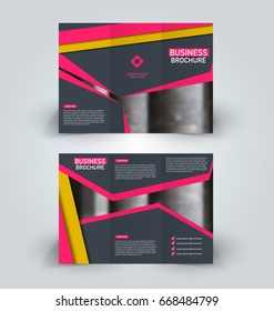 Brochure template. Business trifold flyer.  Creative design trend for professional corporate style. Vector illustration. Pink and yellow color.