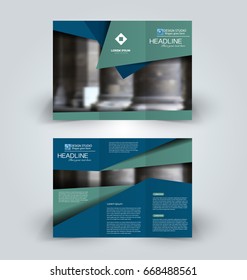 Brochure template. Business trifold flyer.  Creative design trend for professional corporate style. Vector illustration. Blue and green color.