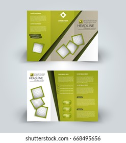 Brochure template. Business trifold flyer.  Creative design trend for professional corporate style. Vector illustration. Green color.