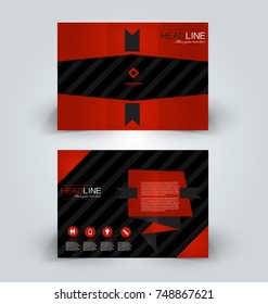 Brochure template. Business trifold flyer.  Creative design for professional corporate style. Vector illustration. Black and red color.