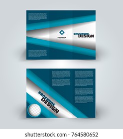 Brochure template. Business trifold flyer.  Creative design trend for professional corporate style. Vector illustration. Blue color.