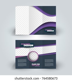 Brochure template. Business trifold flyer.  Creative design trend for professional corporate style. Vector illustration. Purple  color.