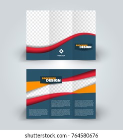 Brochure template. Business trifold flyer.  Creative design trend for professional corporate style. Vector illustration. Red and orange color.