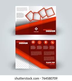 Brochure template. Business trifold flyer.  Creative design trend for professional corporate style. Vector illustration. Red color.