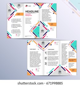 Brochure template for business. You can upload your image and text. Downtime geometric pattern. Brand style. Presentation of the product.