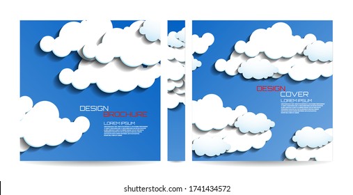 Plantilla de folleto con nubes. Revista, afiche, libro, presentación, publicidad. Resumen del fondo vectorial. Cubra el diseño de su texto