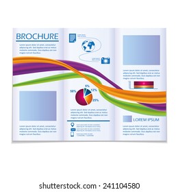 Brochure template with colorful waves on a light background.