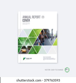 Brochure template, cover design, annual report, magazine and flyer layout with blue green geometric shapes on polygonal background. Vector illustration.