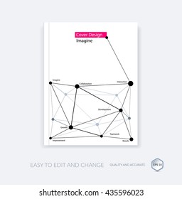Brochure template, cover design annual report, flyer layout, leaflet in A4 with abstract triangles and polygons grid for business, technology and science with future network idea. Vector.