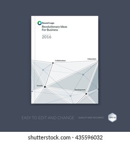 Brochure template, cover design annual report, flyer layout, leaflet in A4 with abstract triangles and polygons grid for business, technology and science with future network idea. Vector.