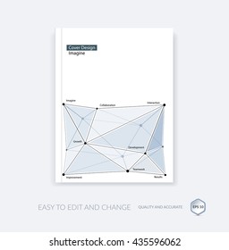 Brochure template, cover design annual report, flyer layout, leaflet in A4 with blue abstract triangles and polygons grid for business, technology and science with future network idea. Vector.