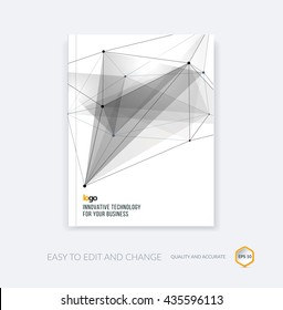 Brochure template, cover design annual report, flyer layout, leaflet in A4 with grey abstract triangles and polygons grid for business, technology and science with future network idea. Vector.