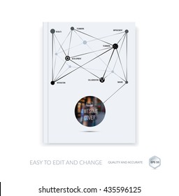 Brochure template, cover design annual report, flyer layout, leaflet in A4 with abstract triangles and polygons grid for business, technology and science with future network idea. Vector.