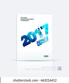 Brochure Template, Cover Design For Annual Report In A4 With Blue 2017, Skyscraper, Business Woman And Laptop In Collage With Overlap Effect For Business And Construction Idea. Vector Layout.