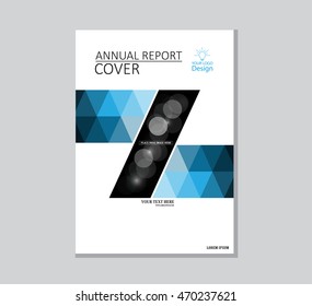 Brochure template, cover design, annual report, magazine and flyer layout with blue geometric shapes on polygonal background. Vector illustration.