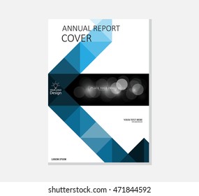 Brochure template, cover design, annual report, magazine and flyer layout with blue green geometric shapes on polygonal background. Vector illustration.