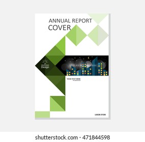 Brochure template, cover design, annual report, magazine and flyer layout with blue green geometric shapes on polygonal background. Vector illustration.