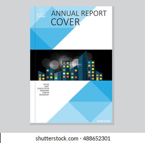 Brochure template, cover design, annual report, magazine and flyer layout with blue green geometric shapes on polygonal background. Vector illustration.