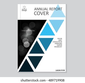 Brochure template, cover design, annual report, magazine and flyer layout with blue green geometric shapes on polygonal background. Vector illustration.

