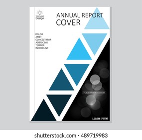Brochure template, cover design, annual report, magazine and flyer layout with blue green geometric shapes on polygonal background. Vector illustration.

