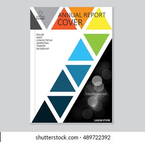 Brochure template, cover design, annual report, magazine and flyer layout with blue green geometric shapes on polygonal background. Vector illustration.