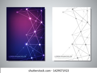 Brochure template or cover design. Digital technology with plexus background and space for your text. Geometric abstract background of connecting dots and lines