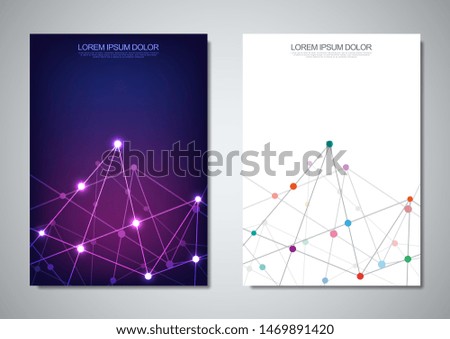 Brochure template or cover design. Digital technology with plexus background and space for your text. Geometric abstract background of connecting dots and lines