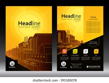 Brochure template design. Concept of industrial plant and manufacture building. Vector illustration