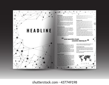 Brochure template design with connection abstract background. Corporate booklet. Stock vector.