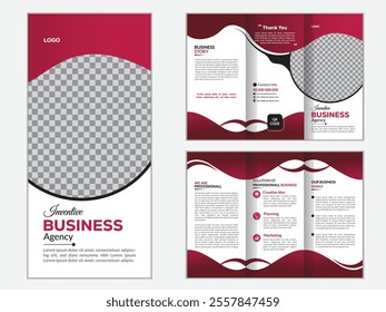 Brochure template design, corporate business layout, red and white color scheme