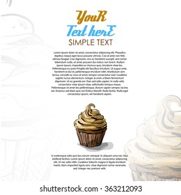 Brochure template design with cupcake in sketch style. Vector illustration.