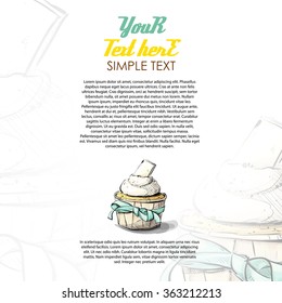 Brochure template design with cupcake in sketch style. Vector illustration.