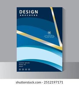 Brochure template design with gold line and blue background, Cover design, annual report and business catalog, magazine, flyer or booklet. . A4 cover vector eps 10. print ready cover design,