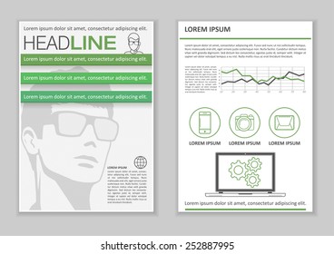 Brochure Template Design with Infographic elements, charts and icons. Creative Vector Flyer, Pamphlet, Leaflet set for business, marketing, advertising and corporate web site layout and Background.