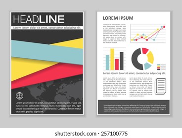 Brochure Template Design with Infographic elements, charts and icons. Creative Vector Flyer, Pamphlet, Leaflet set for business, marketing, advertising and corporate web site layout and Background.