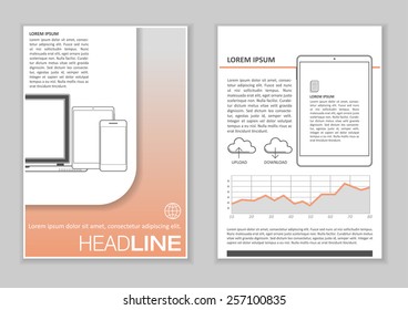 Brochure Template Design with Infographic elements, charts and icons. Creative Vector Flyer, Pamphlet, Leaflet set for business, marketing, advertising and corporate web site layout and Background.