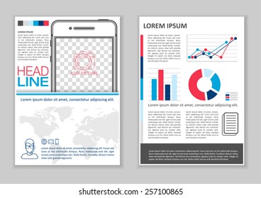 Brochure Template Design with Infographic elements, charts and icons. Creative Vector Flyer, Pamphlet, Leaflet set for business, marketing, advertising and corporate web site layout and Background.