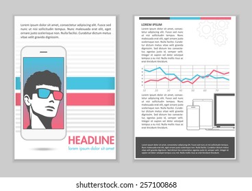 Brochure Template Design with Infographic elements, charts and icons. Creative Vector Flyer, Pamphlet, Leaflet set for business, marketing, advertising and corporate web site layout and Background.