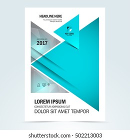 Brochure template design magazine cover, flyer print size A4 booklet business report, geometric triangles polygonal