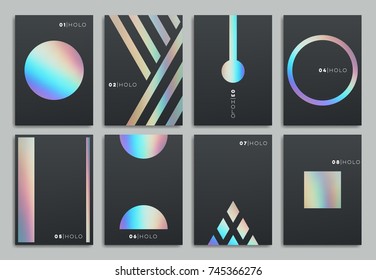 Brochure template design. Set of abstract holographic geometric layout. Vector illustration collection for business, advertising.
