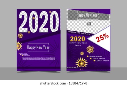 brochure template design, with the theme of purple and new year 2020 as well as modern concepts