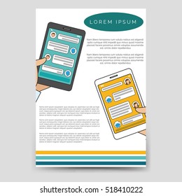 Brochure template design vector. Chat bot connected flyer for A6