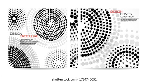 Brochure template with dotted circles. Dots in circular form. Magazine, poster, book, presentation, advertising. Abstract vector background. Cover design your text