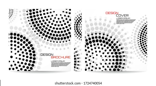 Plantilla de folleto con círculos punteados. Puntos en forma circular. Revista, afiche, libro, presentación, publicidad. Resumen del fondo vectorial. Cubra el diseño de su texto
