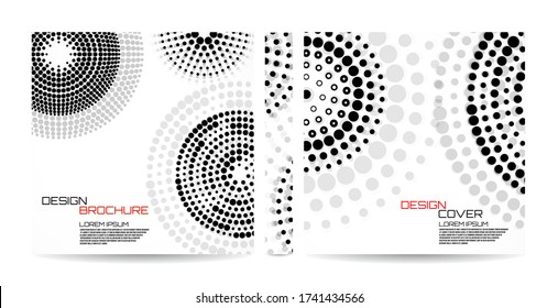 Plantilla de folleto con círculos punteados. Puntos en forma circular. Revista, afiche, libro, presentación, publicidad. Resumen del fondo vectorial. Cubra el diseño de su texto