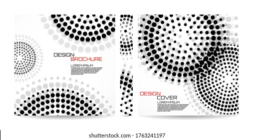 Broschüre mit gepunkteten Kreisen. Punkte in runder Form. Zeitschrift, Poster, Buch, Präsentation, Werbung. Abstrakter Vektorhintergrund. Codieren Sie Ihren Text
