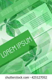 Brochure template in eco style with low poly chestnut leaves.