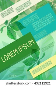 Brochure template in eco style with low poly chestnut leaves.