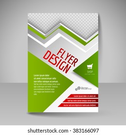 Brochure template. Editable A4 poster for design, presentation, education, website, magazine cover. Business flyer. Red and green colors.