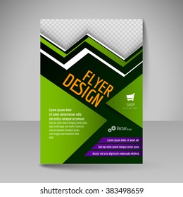 Brochure template. Editable A4 poster for design, presentation, education, website, magazine cover. Business flyer. Green and purple colors.